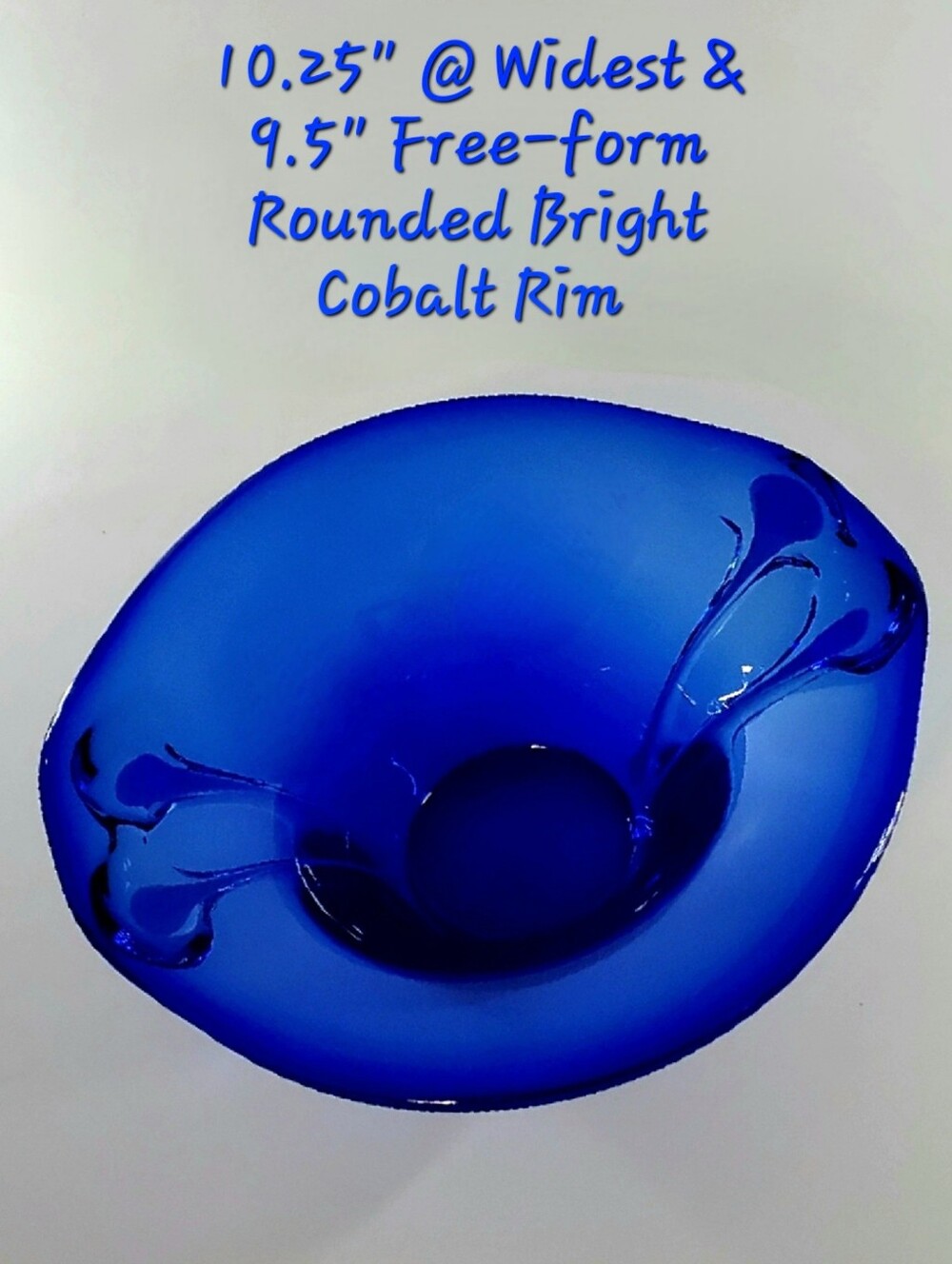 10 1/4" Bright Cobalt Blue White Cased Art Glass Free-form Bowl - Picture 15 of 16